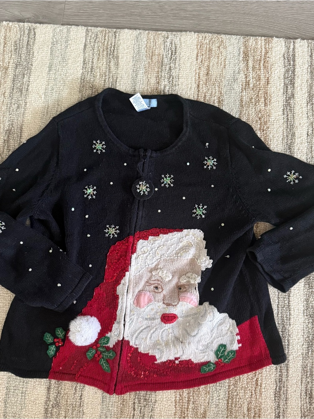 Vintage Santa Christmas Sweater Zip Up Jacket